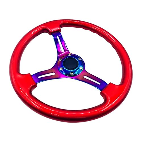 Lenkrad Auto,Sportlenkrad ABS Universal-Chrom-Auto-Sport-Lenkrad 14inch 350mm Auto Racing-Lenkräder tief driftet mehrfach(Red) von GBSONGJIN