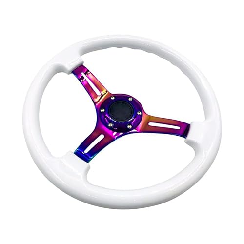 Lenkrad Auto,Sportlenkrad ABS Universal-Chrom-Auto-Sport-Lenkrad 14inch 350mm Auto Racing-Lenkräder tief driftet mehrfach(White) von GBSONGJIN
