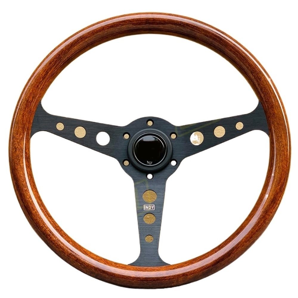 Lenkrad Auto,Sportlenkrad Autozubehör 14 Zoll klassisches Lenkrad im Holzstil, Flache Schale, modifiziertes Sportlenkrad(Black) von GBSONGJIN