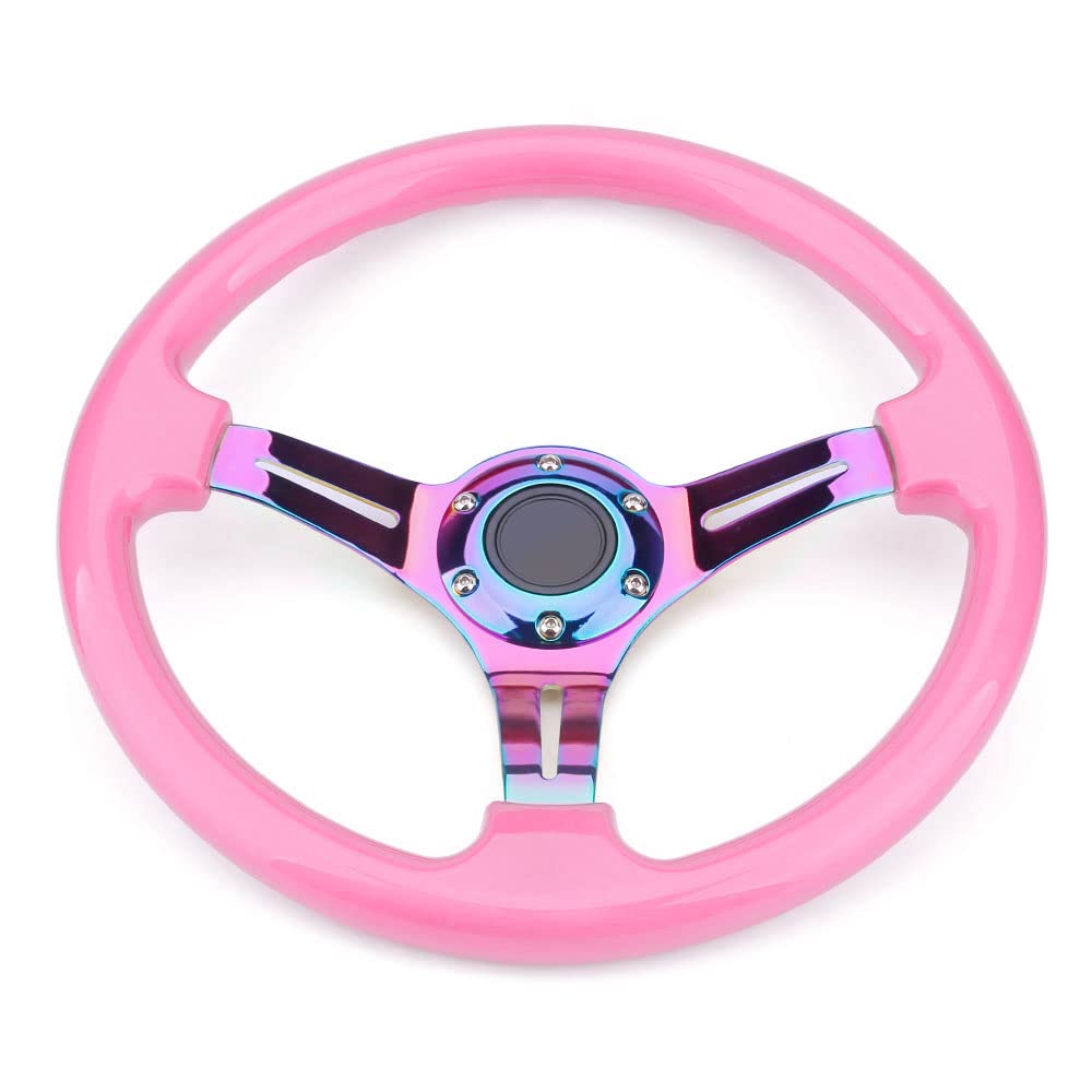 Lenkrad Auto,Sportlenkrad Chrom 350mm 14inch Lenkrad ABS Lenkrad(Pink) von GBSONGJIN