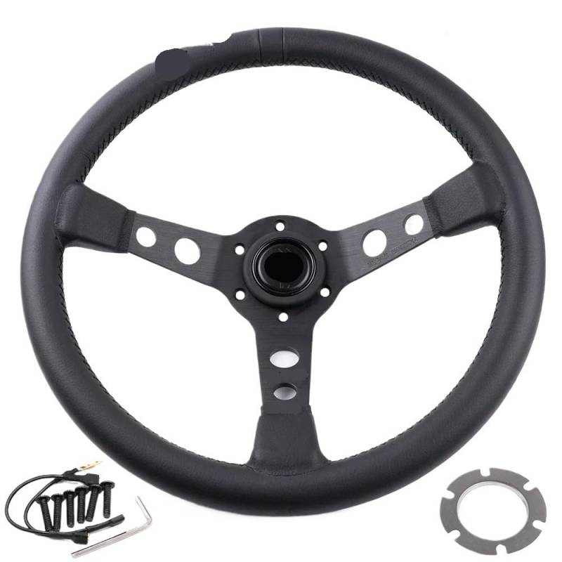 Lenkrad Auto,Sportlenkrad SCHWARZES 14 Zoll/350 mm Wildleder-Rennsportlenkrad(Suede Leather) von GBSONGJIN