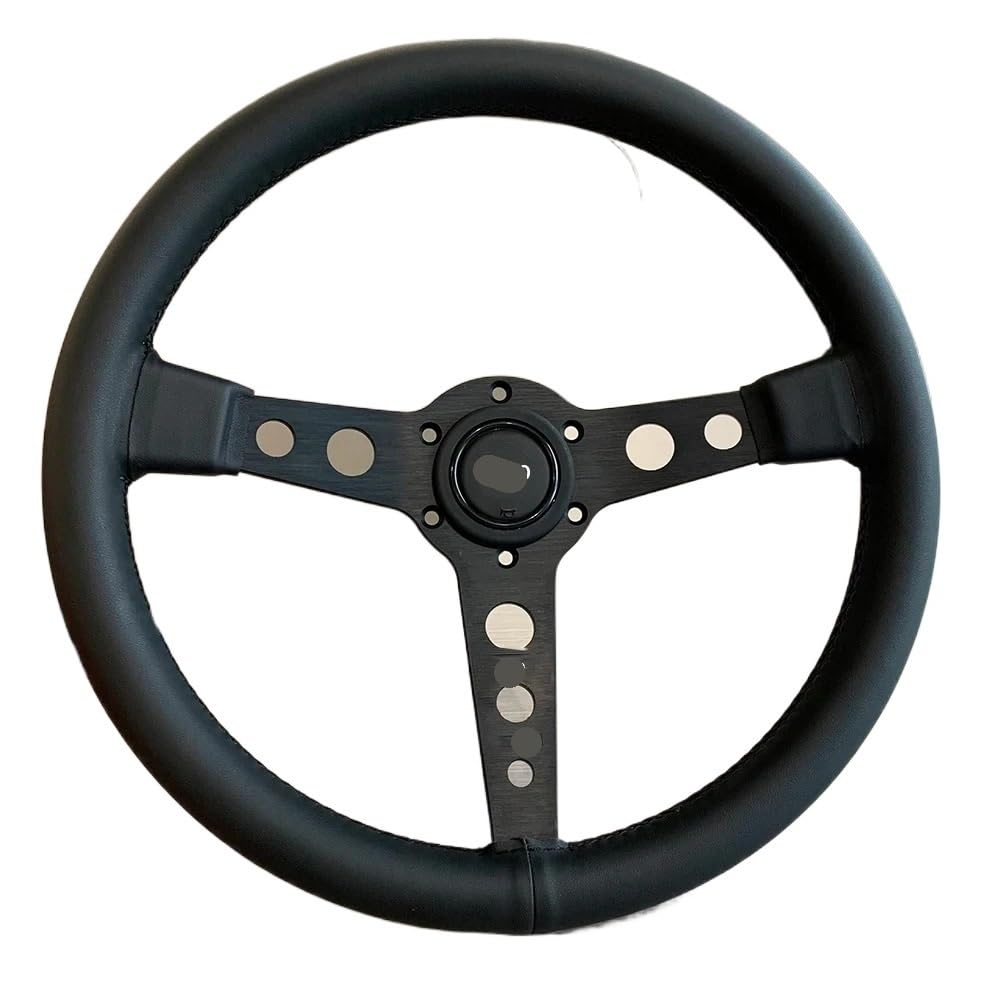 Lenkrad Auto,Sportlenkrad Schwarzes Lenkrad 350MM Rennwagen-Lenkrad(Leather) von GBSONGJIN