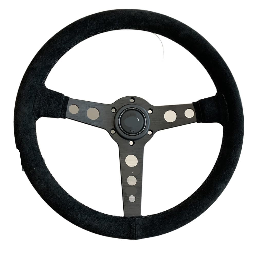 Lenkrad Auto,Sportlenkrad Schwarzes Lenkrad 350MM Rennwagen-Lenkrad(Suede Leather) von GBSONGJIN