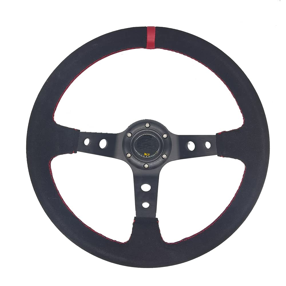 Lenkrad Auto,Sportlenkrad Universal 14 Zoll 350mm Auto Racing Lenkräder Deep Mais Drifting Sport Lenkrad(Black-Red) von GBSONGJIN