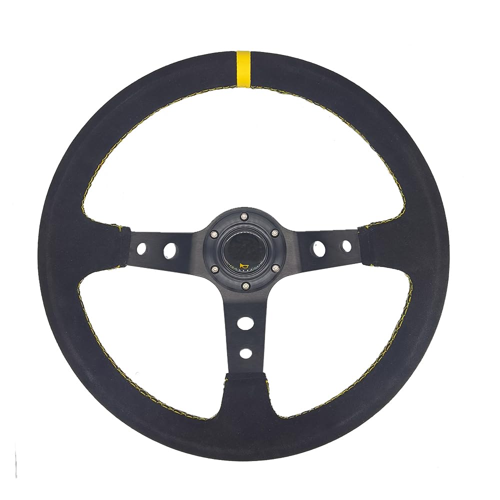 Lenkrad Auto,Sportlenkrad Universal 14 Zoll 350mm Auto Racing Lenkräder Deep Mais Drifting Sport Lenkrad(Black-Yellow) von GBSONGJIN