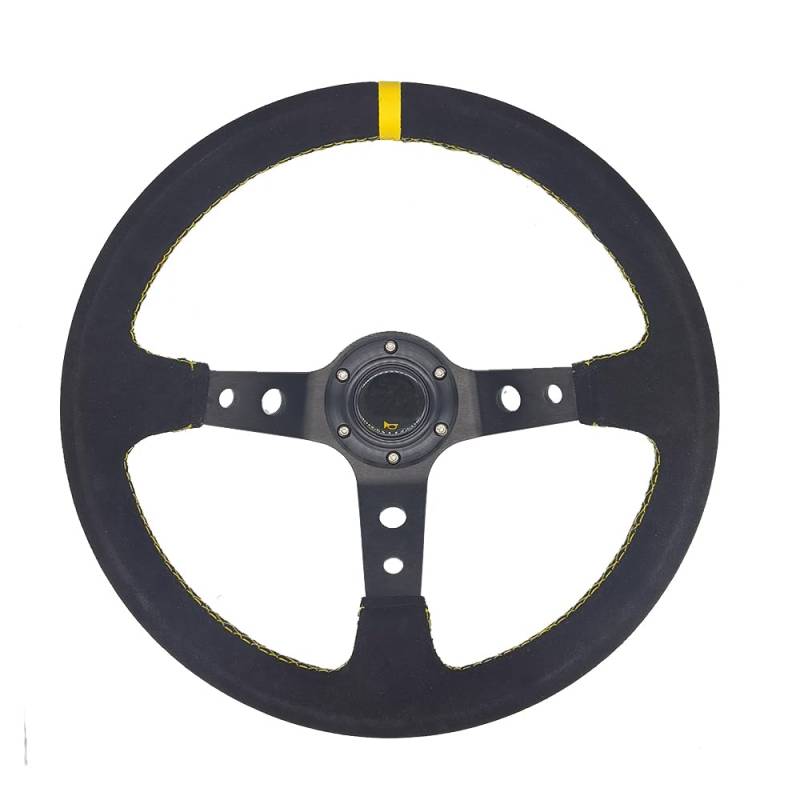 Lenkrad Auto,Sportlenkrad Universal 14 Zoll 350mm Auto Racing Lenkräder Deep Mais Drifting Sport Lenkrad(Black-Yellow) von GBSONGJIN