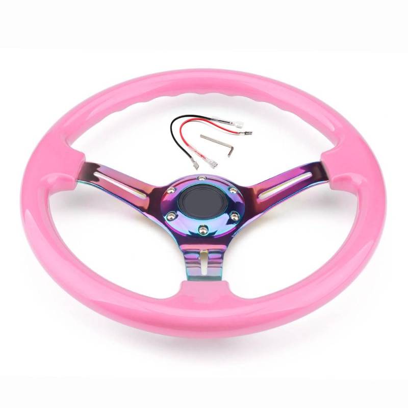 Lenkrad Auto,Sportlenkrad Universal 350mm 14 Zoll klassisches ABS-Auto-Sportlenkrad mit Speichen(Pink) von GBSONGJIN