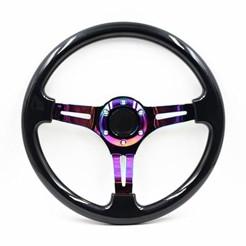 Lenkrad Auto,Sportlenkrad Universal 350mm. ABS Auto Sport Lenkrad Deep Teller 14 Zoll Drifting Neo Chrom Racing Lenkrad mit Horn(Black) von GBSONGJIN