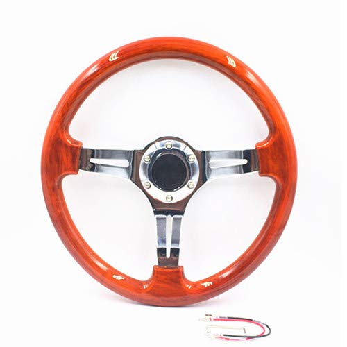 Lenkrad Auto,Sportlenkrad Universal 350mm. ABS Auto Sport Lenkrad Deep Teller 14 Zoll Drifting Neo Chrom Racing Lenkrad mit Horn(Brown) von GBSONGJIN