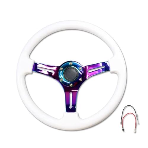Lenkrad Auto,Sportlenkrad Universal 350mm. ABS Auto Sport Lenkrad Deep Teller 14 Zoll Drifting Neo Chrom Racing Lenkrad mit Horn(White) von GBSONGJIN