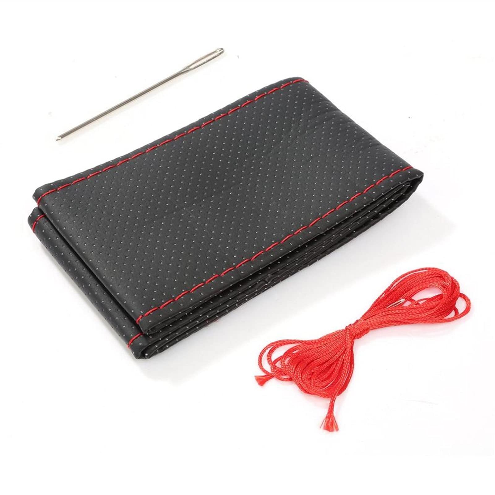 Lenkradbezug,Lenkradbezug Leder 2 stücke Auto Lenkrad Geflecht Abdeckung Nadeln und Thread Künstliche Leder Autoabdeckungen Suite 4 Farbe DIY Textur Soft Auto Zubehör(Black and Red) von GBSONGJIN