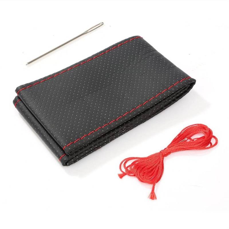 Lenkradbezug,Lenkradbezug Leder 2 stücke Auto Lenkrad Geflecht Abdeckung Nadeln und Thread Künstliche Leder Autoabdeckungen Suite 4 Farbe DIY Textur Soft Auto Zubehör(Black and Red) von GBSONGJIN