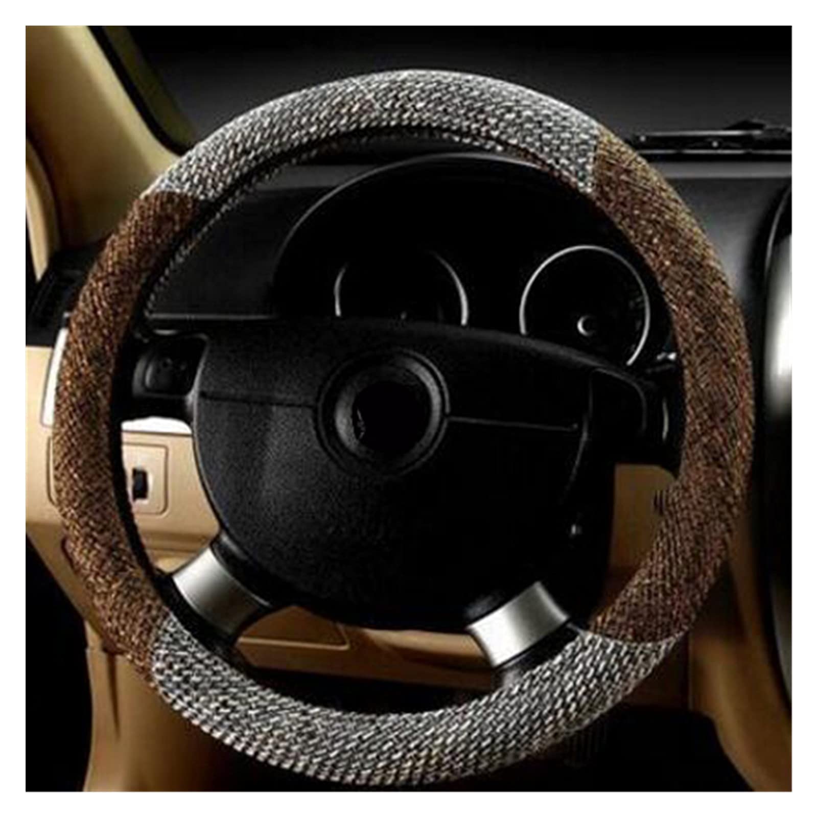 Lenkradbezug,Lenkradbezug Leder Flachs-Leinen-Auto-Lenkrad deckt 3 Farben atmungsaktive Universal Passend für 37-38cm Auto-Lenkrad-Car-Covers(Brown) von GBSONGJIN