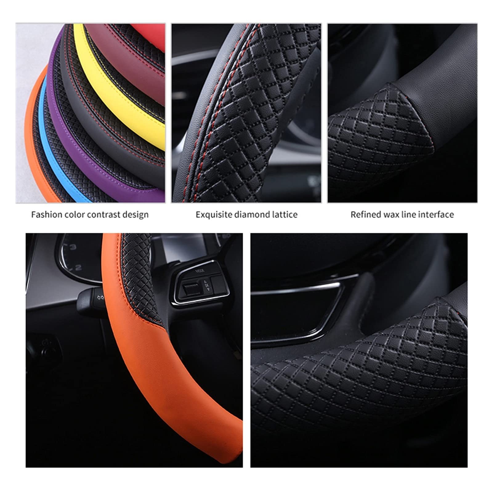 Lenkradbezug,Lenkradbezug Leder Universal Auto Lenkrad Geflecht Hohe Qualität Leder Anti-Slip 8 Farbe Auto Lenkradabdeckung Auto-Styling Auto Zubehör(Coffee) von GBSONGJIN