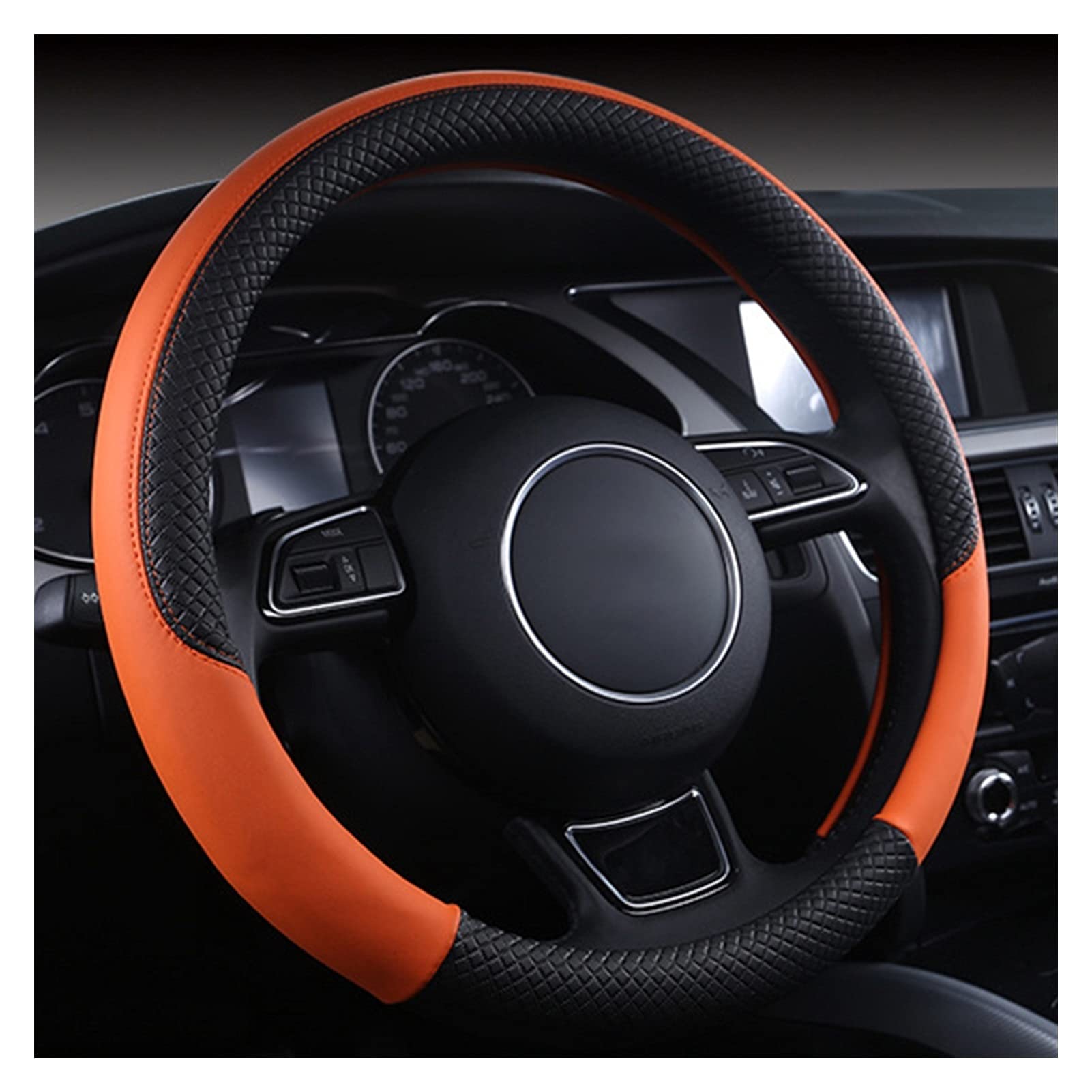 Lenkradbezug,Lenkradbezug Leder Universal Auto Lenkrad Geflecht Hohe Qualität Leder Anti-Slip 8 Farbe Auto Lenkradabdeckung Auto-Styling Auto Zubehör(Orange) von GBSONGJIN
