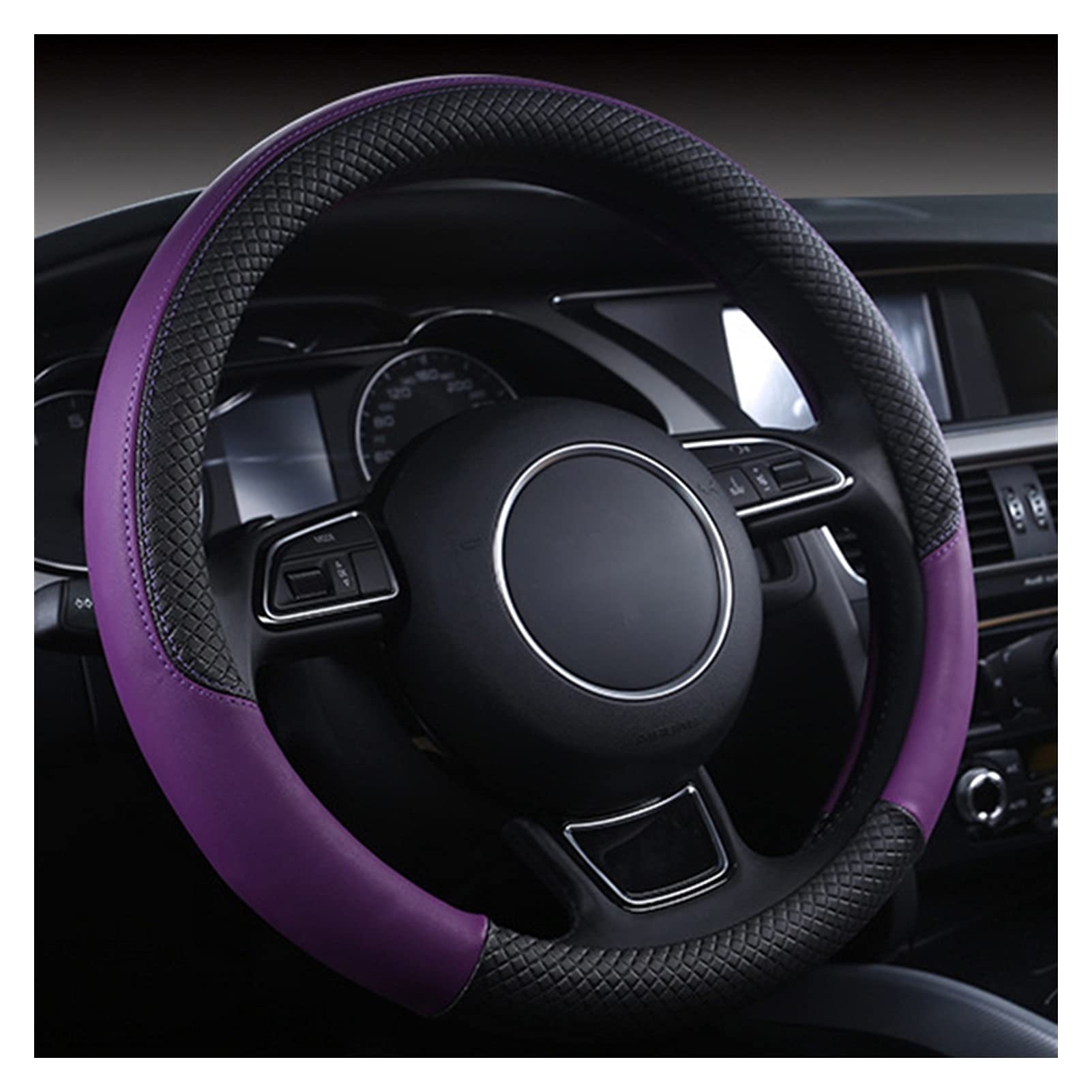 Lenkradbezug,Lenkradbezug Leder Universal Auto Lenkrad Geflecht Hohe Qualität Leder Anti-Slip 8 Farbe Auto Lenkradabdeckung Auto-Styling Auto Zubehör(Purple) von GBSONGJIN