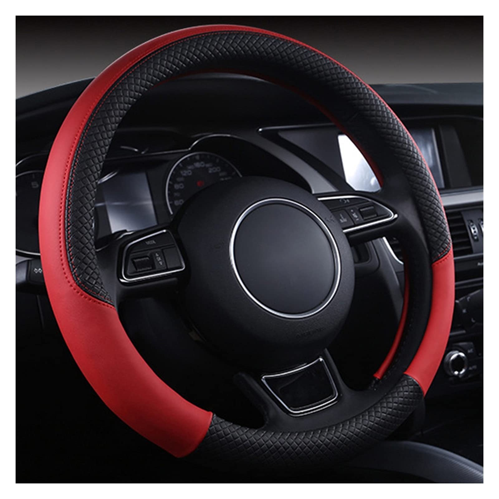 Lenkradbezug,Lenkradbezug Leder Universal Auto Lenkrad Geflecht Hohe Qualität Leder Anti-Slip 8 Farbe Auto Lenkradabdeckung Auto-Styling Auto Zubehör(Red) von GBSONGJIN