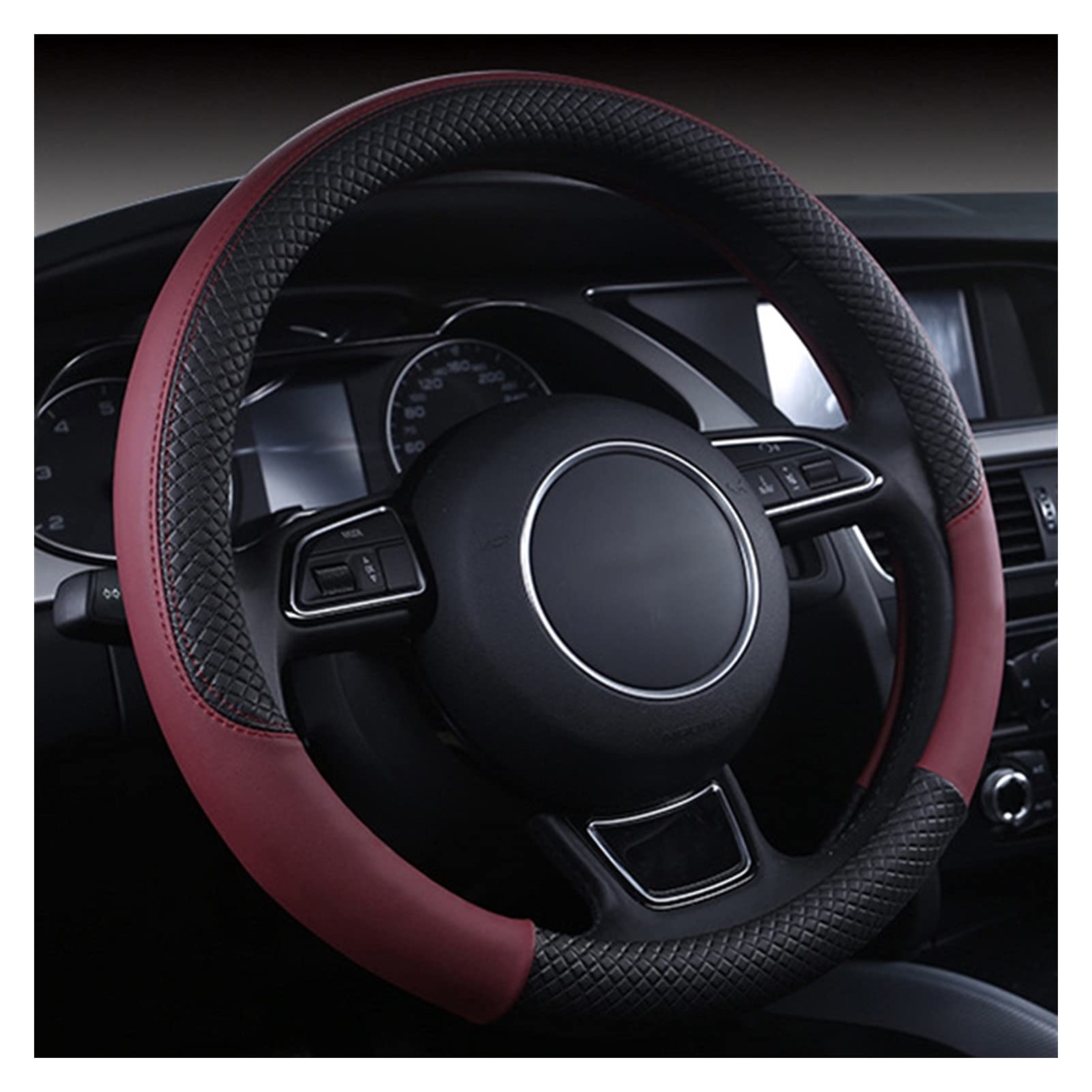 Lenkradbezug,Lenkradbezug Leder Universal Auto Lenkrad Geflecht Hohe Qualität Leder Anti-Slip 8 Farbe Auto Lenkradabdeckung Auto-Styling Auto Zubehör(Win Red) von GBSONGJIN