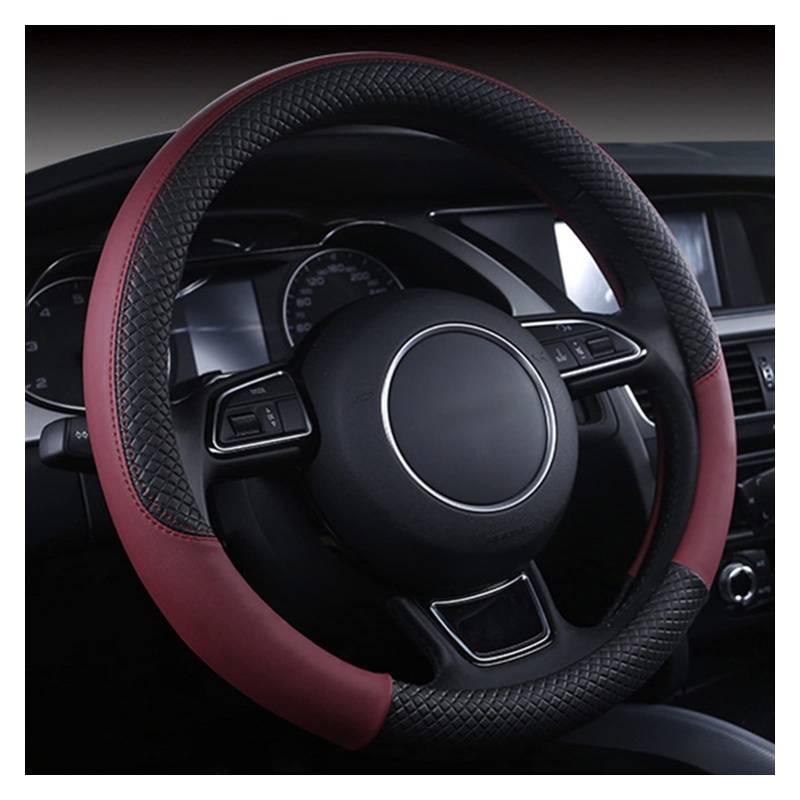 Lenkradbezug,Lenkradbezug Leder Universal Auto Lenkrad Geflecht Hohe Qualität Leder Anti-Slip 8 Farbe Auto Lenkradabdeckung Auto-Styling Auto Zubehör(Win Red) von GBSONGJIN