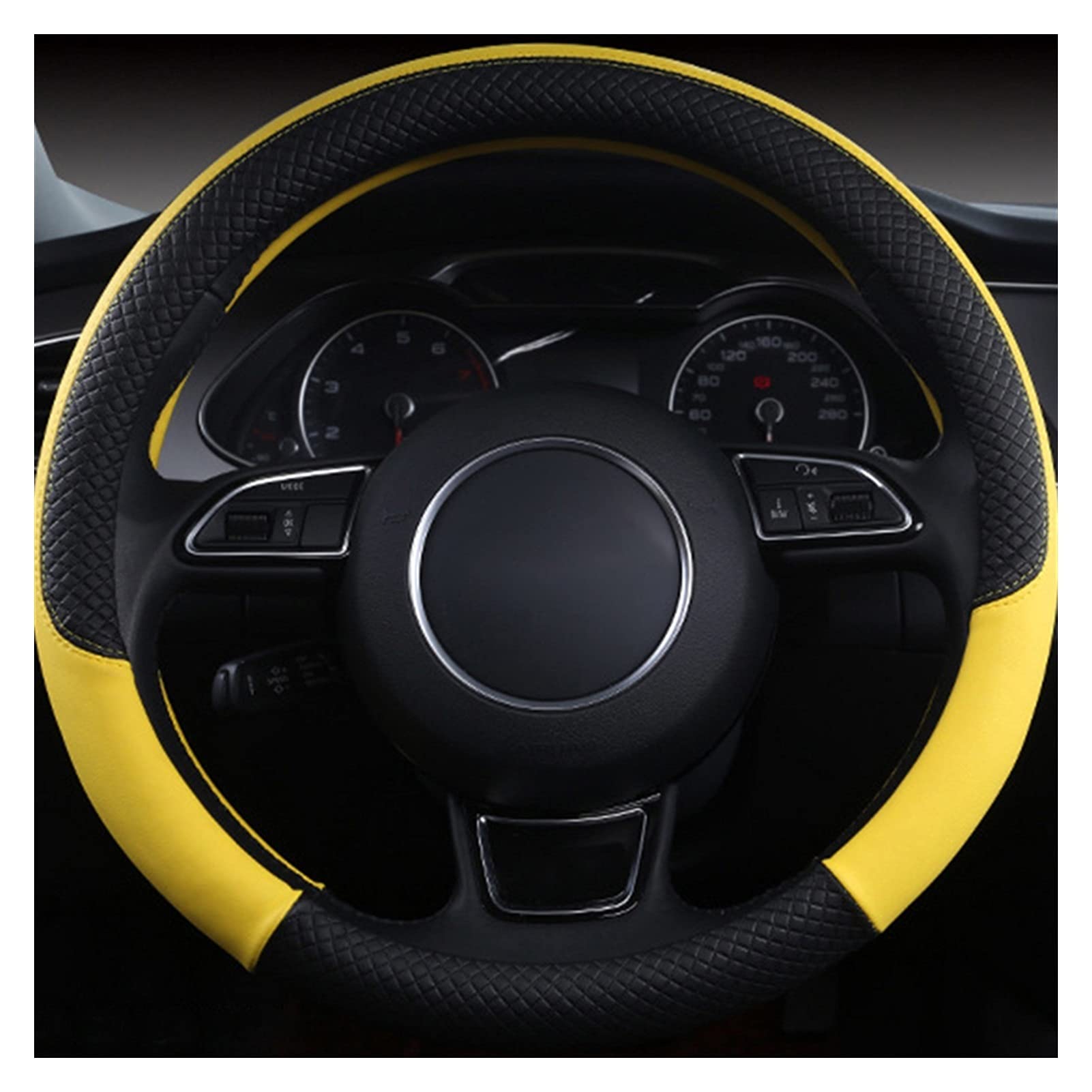 Lenkradbezug,Lenkradbezug Leder Universal Auto Lenkrad Geflecht Hohe Qualität Leder Anti-Slip 8 Farbe Auto Lenkradabdeckung Auto-Styling Auto Zubehör(Yellow) von GBSONGJIN