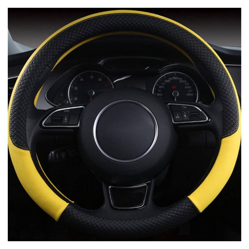 Lenkradbezug,Lenkradbezug Leder Universal Auto Lenkrad Geflecht Hohe Qualität Leder Anti-Slip 8 Farbe Auto Lenkradabdeckung Auto-Styling Auto Zubehör(Yellow) von GBSONGJIN