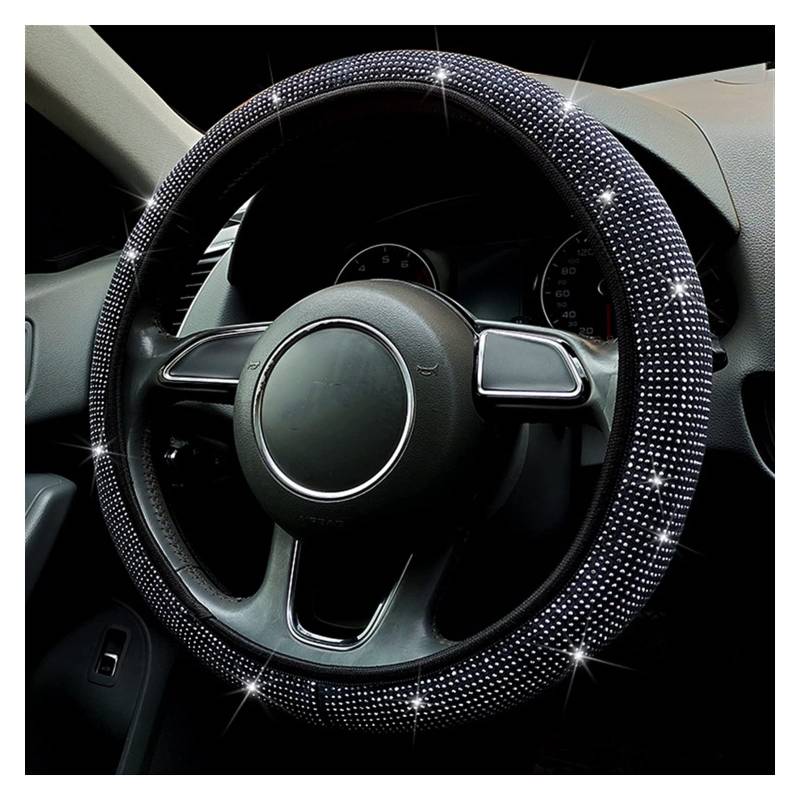 Lenkradbezug,Lenkradbezug Leder Universal Auto Lenkradabdeckung Funken Rhinestonde Dekoration für Frau Mädchen Lenkrad niedlich Autozubehör(White no Ring) von GBSONGJIN