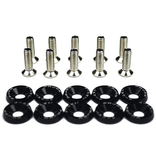 Radschraubenkappen,Radmuttern Kappen 10 stücke Farbe Auto Schraube M6 Waschmaschine Schraube HEX Fastener Modifikation Motor Konkave Schrauben Fender Waschmaschine Stoßstange for Auto(Black) von GBSONGJIN