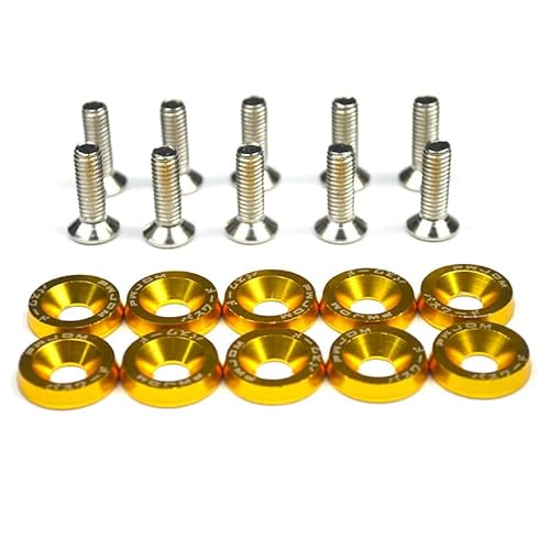 Radschraubenkappen,Radmuttern Kappen 10 stücke Farbe Auto Schraube M6 Waschmaschine Schraube HEX Fastener Modifikation Motor Konkave Schrauben Fender Waschmaschine Stoßstange for Auto(Gold) von GBSONGJIN