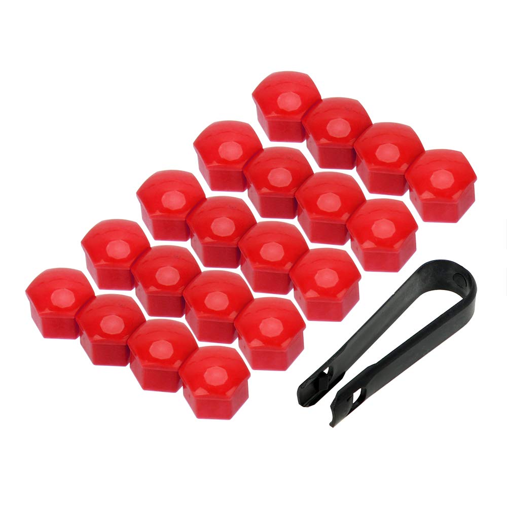Radschraubenkappen,Radmuttern Kappen 20 stücke 17mm 19mm 21mm Radmutter Bolzen Kopf Abdeckkappe Schutzbolzen Mützen Außen Dekoration Schutz Bolzen Felgen Silber(Red,17mm 20pcs) von GBSONGJIN