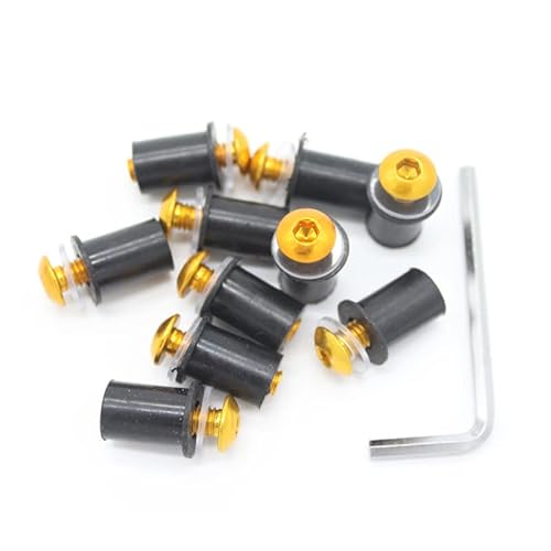 Radschraubenkappen,Radmuttern Kappen Universal 10 stücke 5mm Aluminium Motorradschraube Kit Motorrad Windschutzscheiben Windschutzscheibenschrauben Schrauben Nut Fastener(Gold) von GBSONGJIN