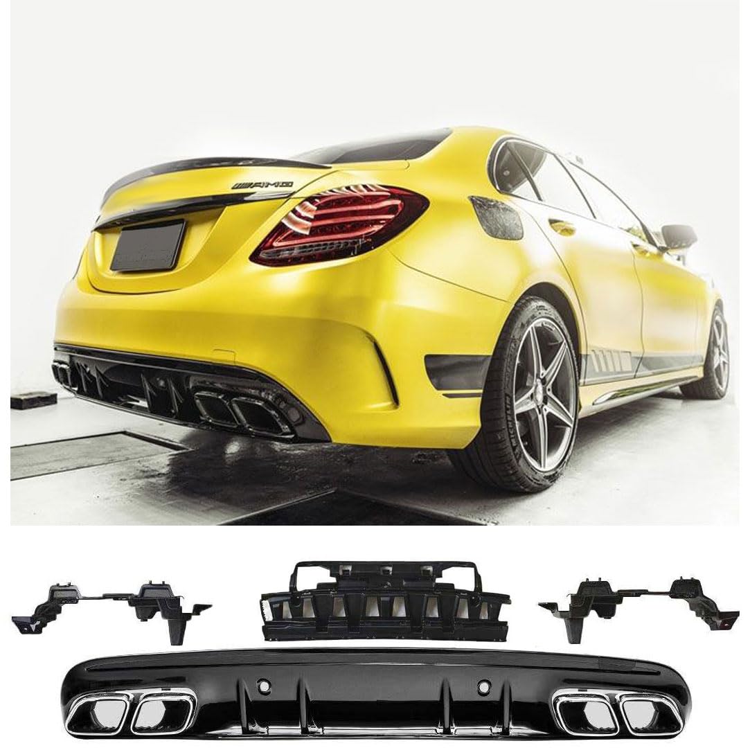 Diffusor + Auspuffblenden (SCHWARZ) C63 AMG OPTIK passt für Mercedes W205 S205 von GCP