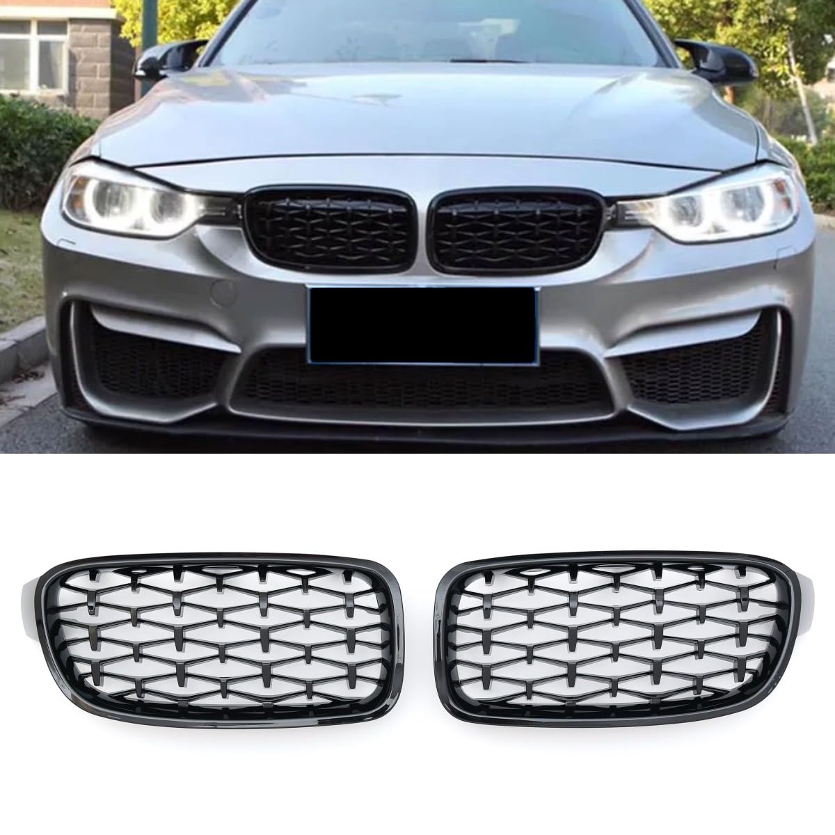 GCP PASST FÜR BMW 3ER F30 F31 KÜHLERGRILL DIAMANT CHROM SCHWARZ von GCP