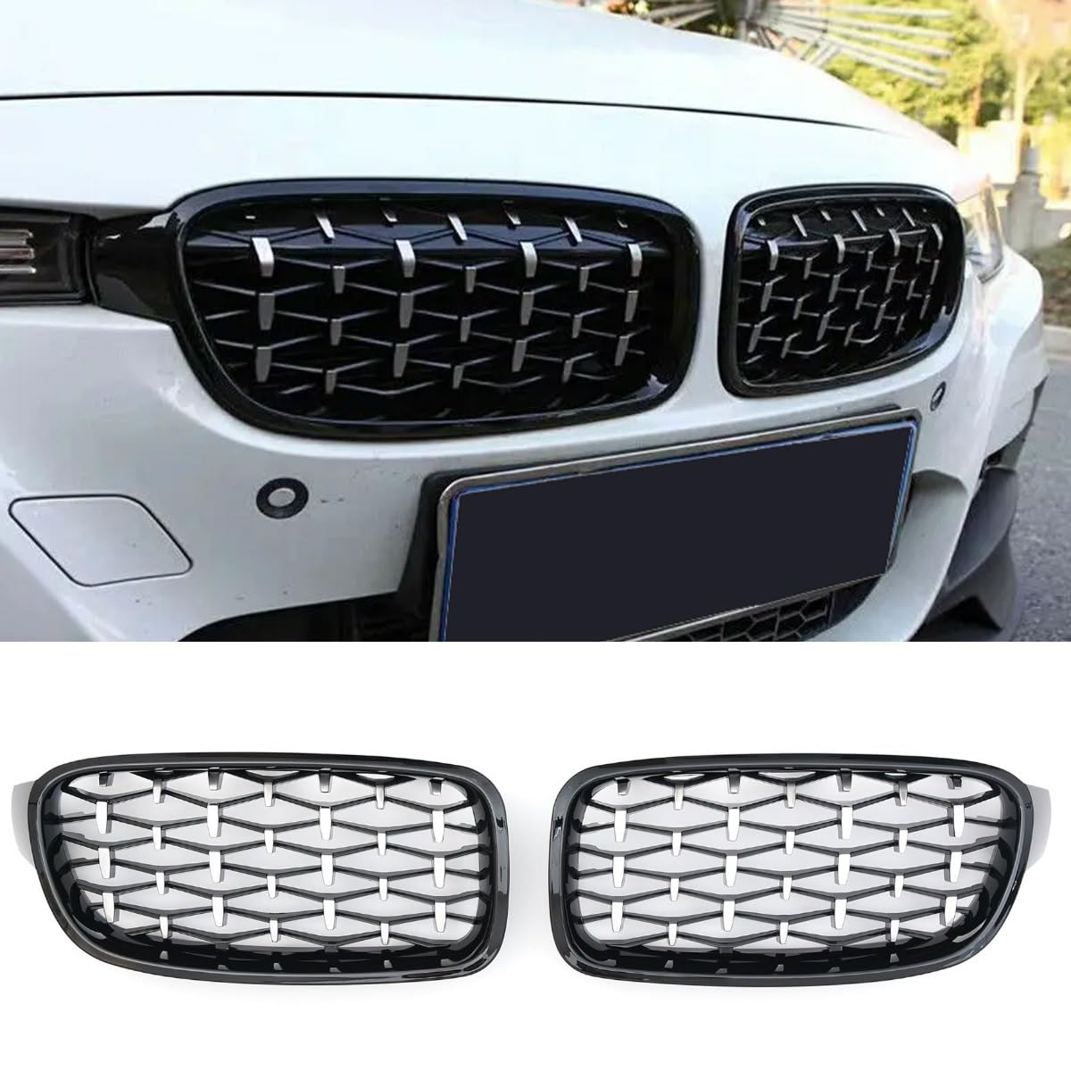 GCP PASST FÜR BMW 3ER F30 F31 KÜHLERGRILL DIAMANT GLANZ SCHWARZ von GCP