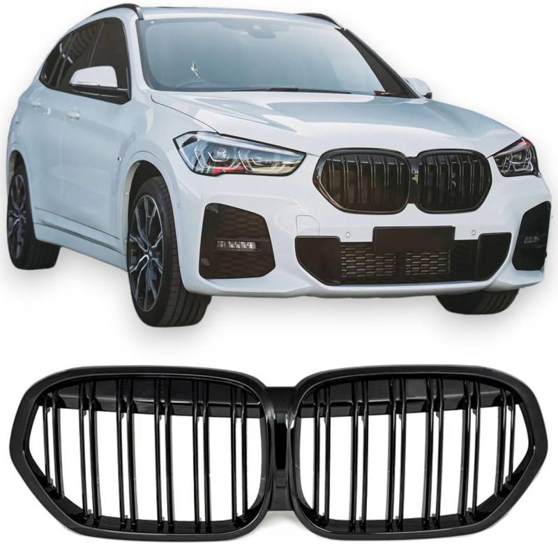 GCP PASST FÜR X1 F48 LCI AB 2019 SPORT KÜHLERGRILL DOPPELSTEG GRILL GLANZ SCHWARZ von GCP