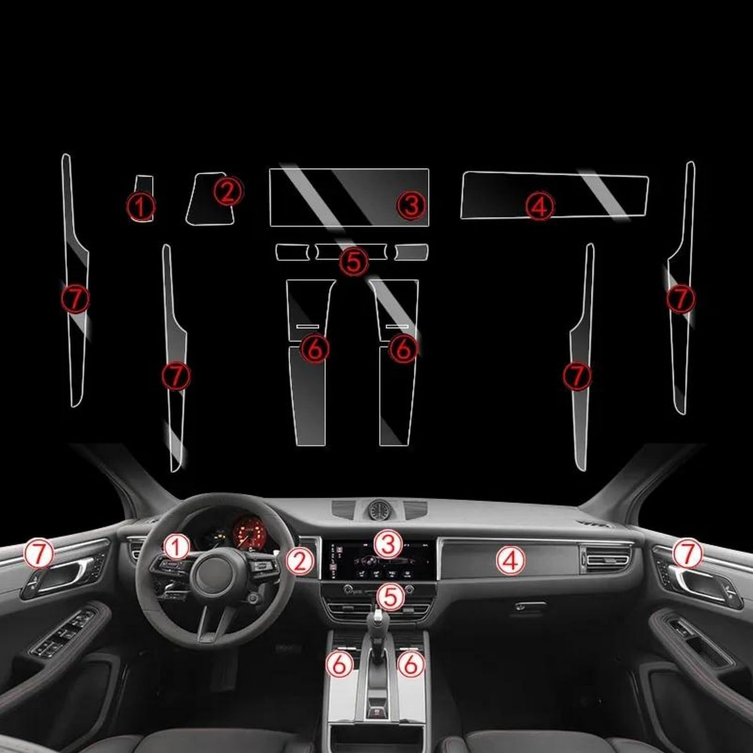 GCTTTCFX Transparente TPU-Folie für Auto, Aufkleber für den Innenraum des Autos, Schutzfolie für das Armaturenbrett, für Porsche Macan 2022 2023 von GCTTTCFX