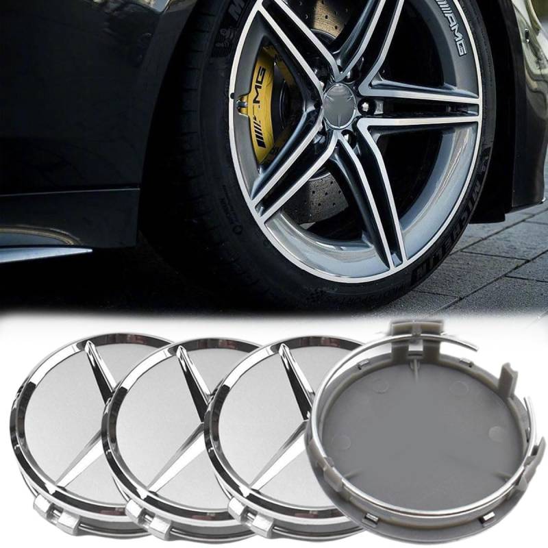 4 Stück Nabendeckel, 75MM Radnabenkappen, Felgendeckel Felgenkappen Radnabenabdeckung Universal ABS Silber Nabenkappen, Auto Zubehör für Radnaben von GDFJBG