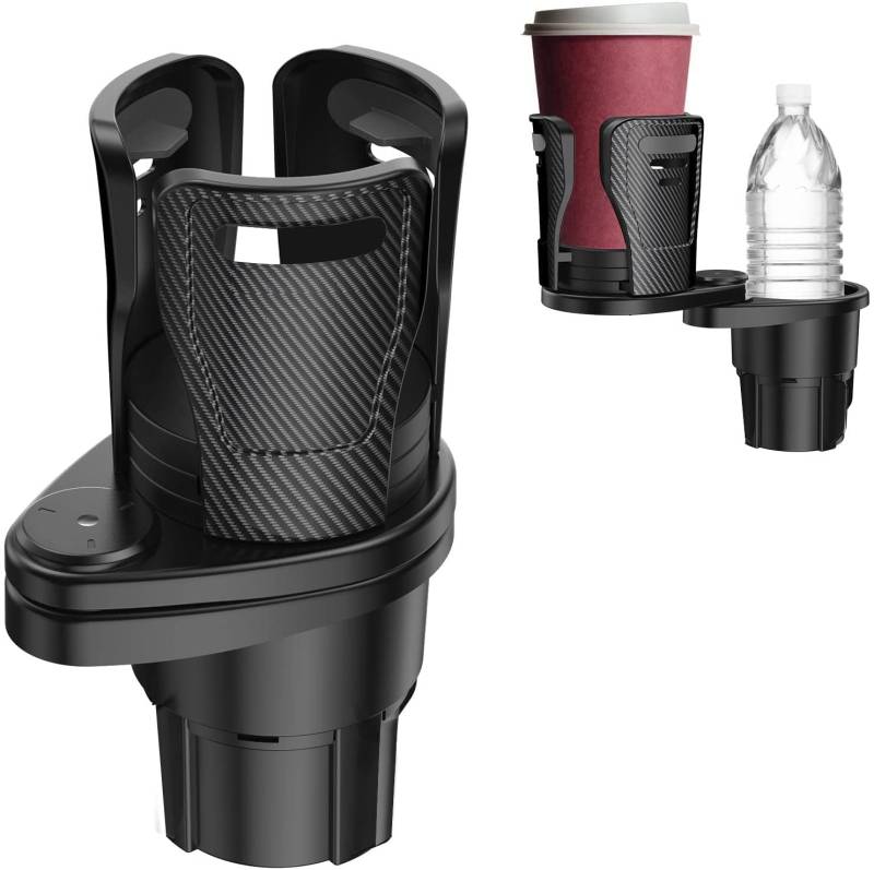Multifunktionaler Auto-Getränkehalter, tragbarer Zwei-in-Eins-Auto-Wasserbecherhalter 360 ° drehbarer, Verstellbarer Boden, geeignet für Wasserbecher, die meisten Wasserflaschen (Kohlefaser) von GDWD
