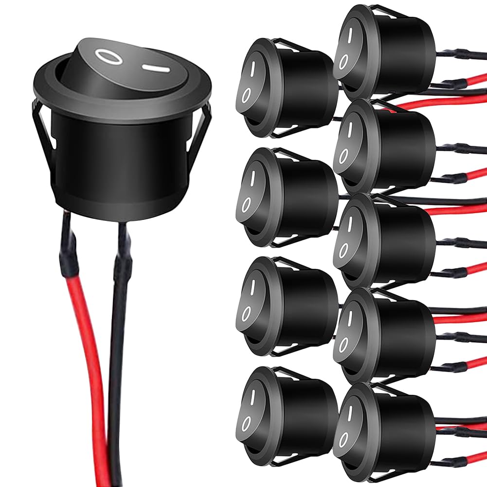 GEAREVER 10 Stück 12V Kippschalter, 2 Polige EIN/AUS SPST Schalter 10 A/125V, 6 A/250V Rocker Kippschalter mit Draht, KFZ Schalter Wippschalter für Auto Motorrad PKW BOOT Wohnmobil GEAREVER 10 Stück 12V Kippschalter, 2 Polige EIN/AUS SPST Schalter 10 A/125V, 6 A/250V Rocker Kippschalter mit Draht, KFZ Schalter Wippschalter für Auto Motorrad PKW BOOT Wohnmobil von GEAREVER