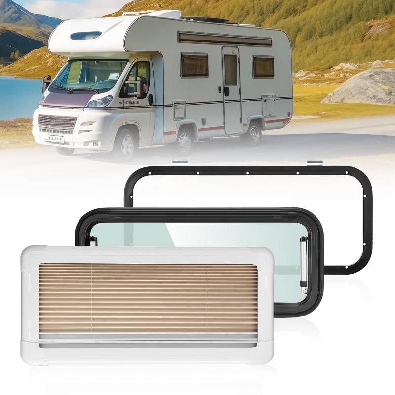 GEARMONSTER Ausstellfenster Wohnmobilfenster 700x300mm Seitenfenster Wohnmobil Fenster mit integriertem Rollo und Fliegengitter RV Externes Push Fenster für Wohnwagen Van Camper von GEARMONSTER