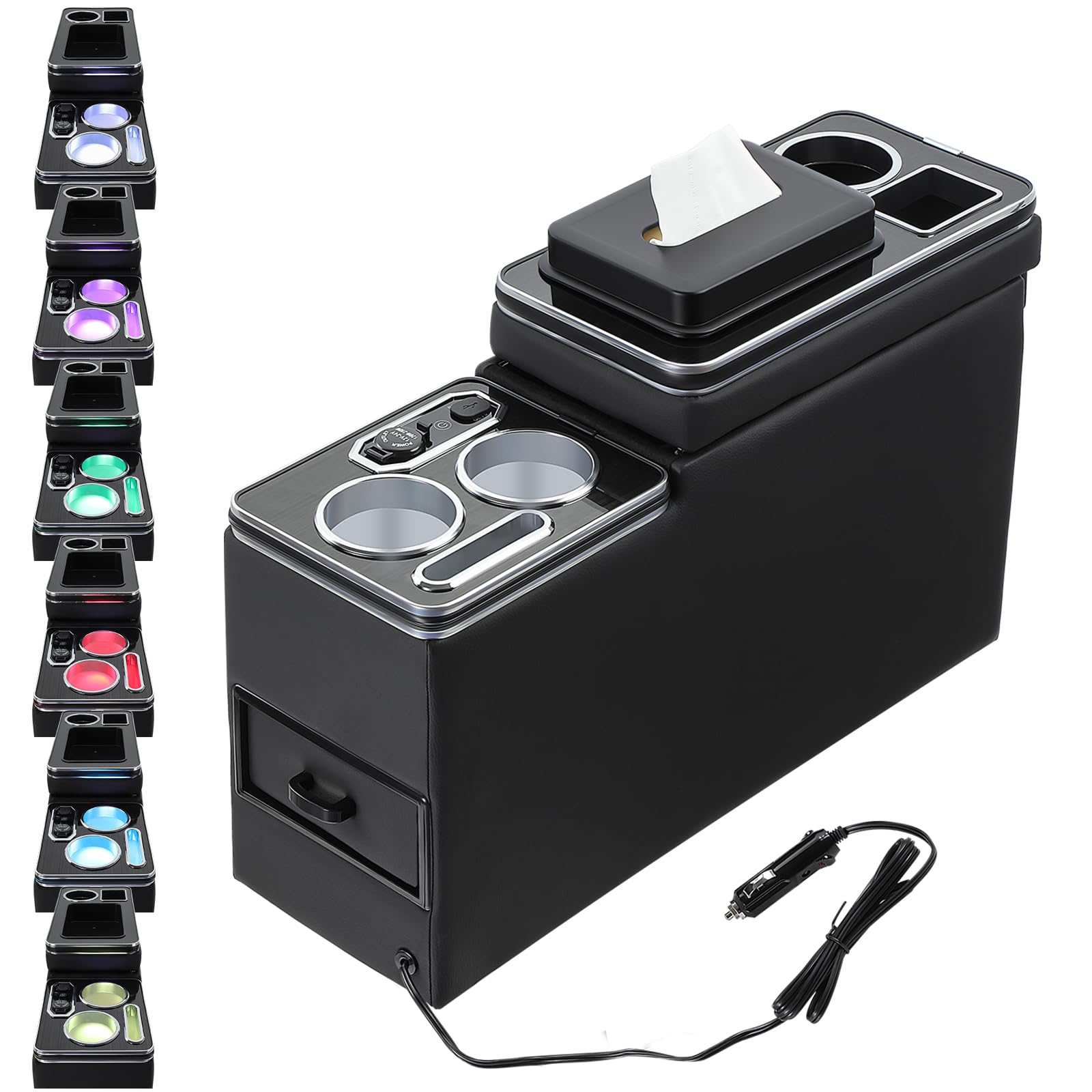 GEARMONSTER Upgrade Mittelkonsole mit 7 Farben LED-Leuchten und USB Aufladestation Kompatibel mit VW T4 T5 T6 T7 T6.1 2003-2019, Acrylplatte Armlehne Aufbewahrungsbox Schwarz Glanz Leder Zubehör GEARMONSTER Upgrade Mittelkonsole mit 7 Farben LED-Leuchten und USB Aufladestation Kompatibel mit VW T4 T5 T6 T7 T6.1 2003-2019, Acrylplatte Armlehne Aufbewahrungsbox Schwarz Glanz Leder Zubehör von GEARMONSTER