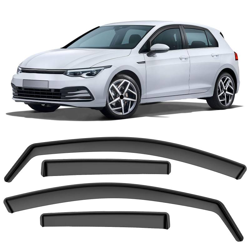 GEARMONSTER Windabweiser Schwarz kompatibel mit Volkswagen Golf VII, Golf VIII, 5 Türer & Variant 2012-2023, Autofenster Regenschutz Regenabweiser Deflektoren, 4 Stück von GEARMONSTER