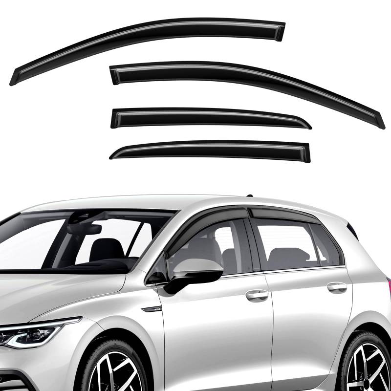 GEARMONSTER Windabweiser kompatibel mit VW Golf 8 / VIII 2021-2024, Selbstklebend, Autofenster Stick-on Regenabweiser Regenschutz Windabweiser, 4 Stück, Schwarz von GEARMONSTER