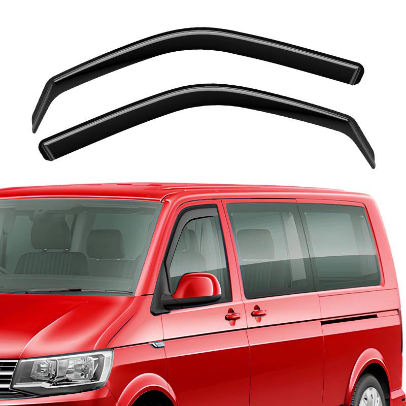 GEARMONSTER Windabweiser kompatibel mit VW T5 T6 2003-2024 Autofenster Regenschutz Regenabweiser Integrierte Deflektoren Integrierter Windabweiser, 2 Stück, Schwarz von GEARMONSTER