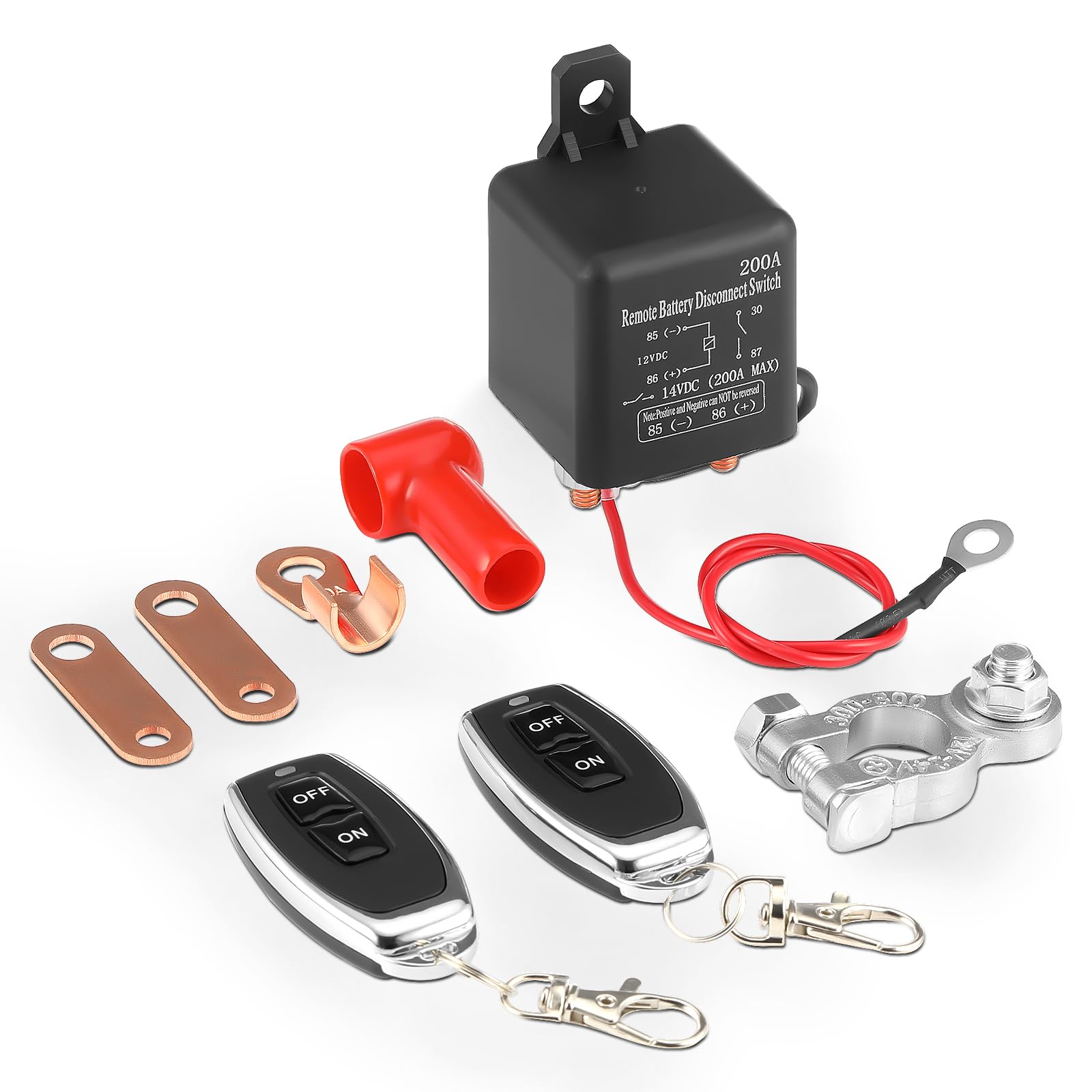 GEARZAAR Batterie Trennschalter 12V, Batterietrennschalter 200A, Funkschalter mit Dual-Fernbedienung, KFZ Batterie Trennschalter, Kill Switch für Auto, RV, Boot, Jacht, Wohnwagen, Anti-Diebstahl. von GEARZAAR