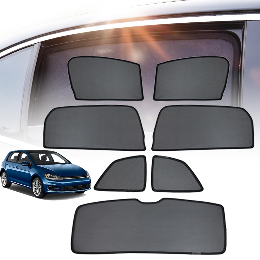 Auto Sonnenschutz für Seitenfenster, für VW Golf 7 Vorne und Hinten, Sonnenschutzvorhang, Blockiert UV-Mücken, Magnetische Saugwirkung, Schwarzes Nylonnetz,1 Set of 7 Pieces von GEBBEM