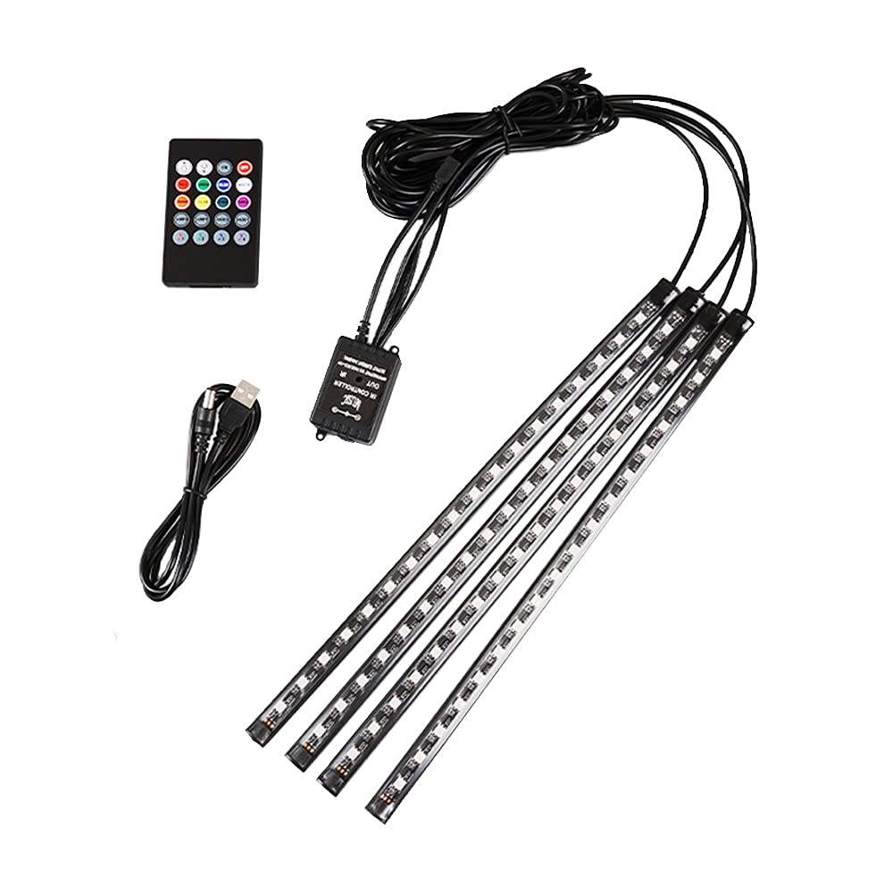 USB-Auto-LED-Atmosphärenlichter, DC 5 V, 4 Stück/72 LED-Innenleuchten, mehrfarbige Musik-Auto-Streifenlicht, unter dem Armaturenbrett-Beleuchtungsset mit Sound Active Funktion und Fernbedienung von GELLEKMO