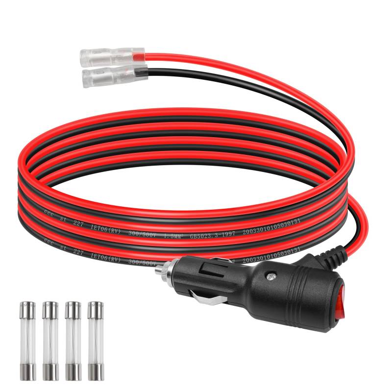 GELRHONR 12 Volt Ersatz-Zigarettenanzünder-Stecker mit Kabeln und LED-Licht, 16 AWG Auto-Zigarettenanzünder-Verlängerungskabel mit Schaltknopf und 15 A Sicherung, robustes Kabel (1 m) von GELRHONR