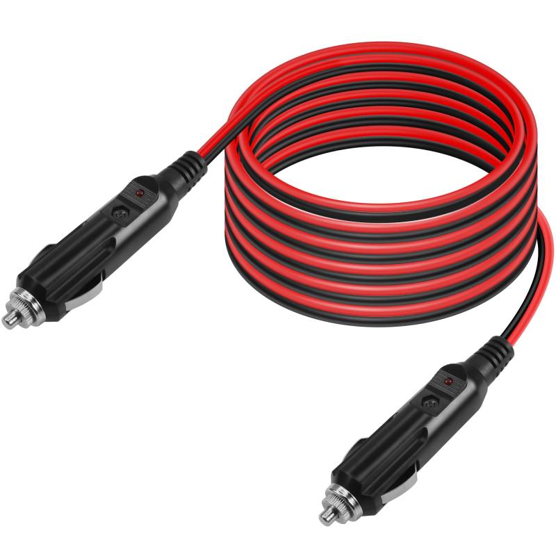 GELRHONR 12V Auto Zigarettenanzünder Stecker zu Stecker Ladekabel, Auto Zigarettenanzünder Stecker Verlängerungskabel mit 25A Sicherung Schutz, 14 AWG Heavy Duty Kabel mit Led-Licht (3M/9.8Ft) von GELRHONR