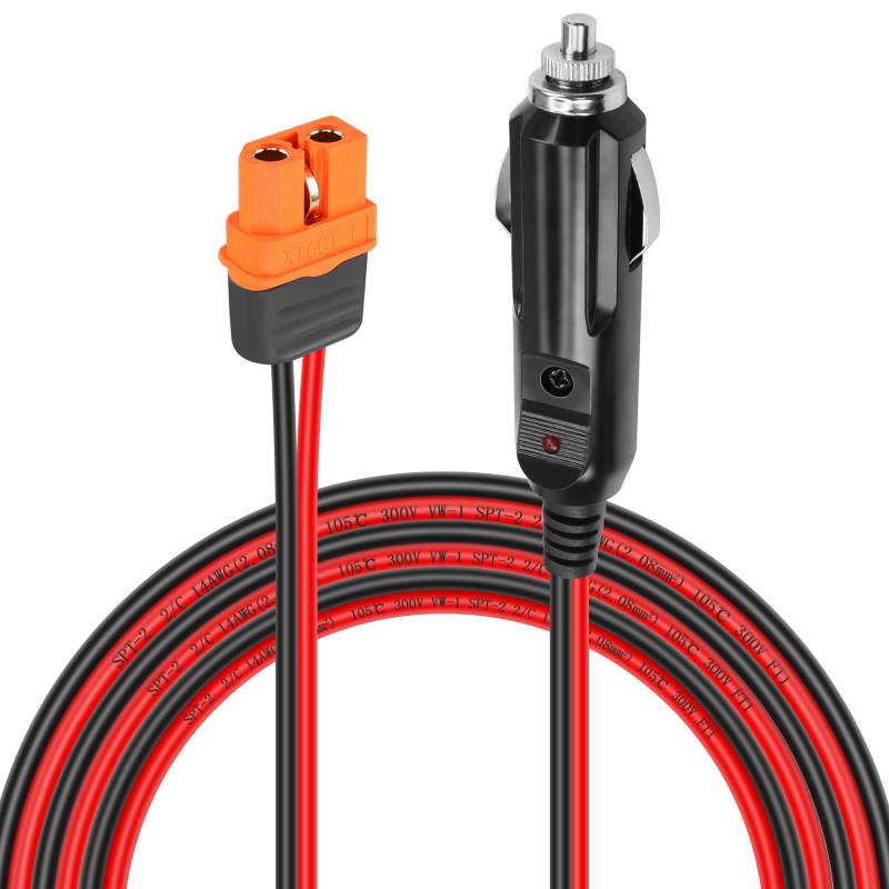 GELRHONR Auto Zigarettenanzünder zu XT60i Stecker Kabel, 14AWG 12V XT60I-F zu Auto Zigarettenanzünder Stecker männlich Ladekabel für Autos/Lastwagen zu Solar Generator-2M / 6,6Ft (Male) von GELRHONR