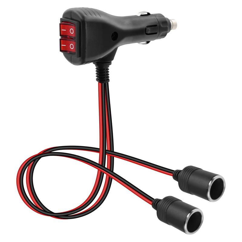GELRHONR 1 to 2 12V Zigarettenanzünder mit schalter,1 Stecker auf 2 Steckdose Auto Zigarettenanzünder Splitter 10A,30CM fü GPS,Ihre Dashcam,Autokühlschrank von GELRHONR